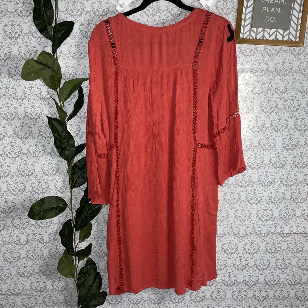 Maurices Boho dress large flowey cami liner neck tie cold shoulder cutout - Picture 10 of 11